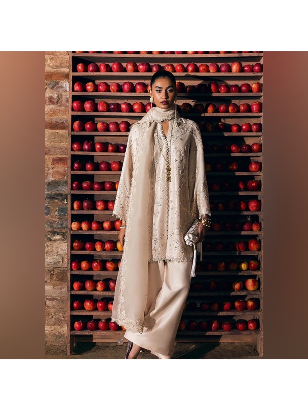 Elegant Cream Embroidered Kurta Bottoms Set - Women